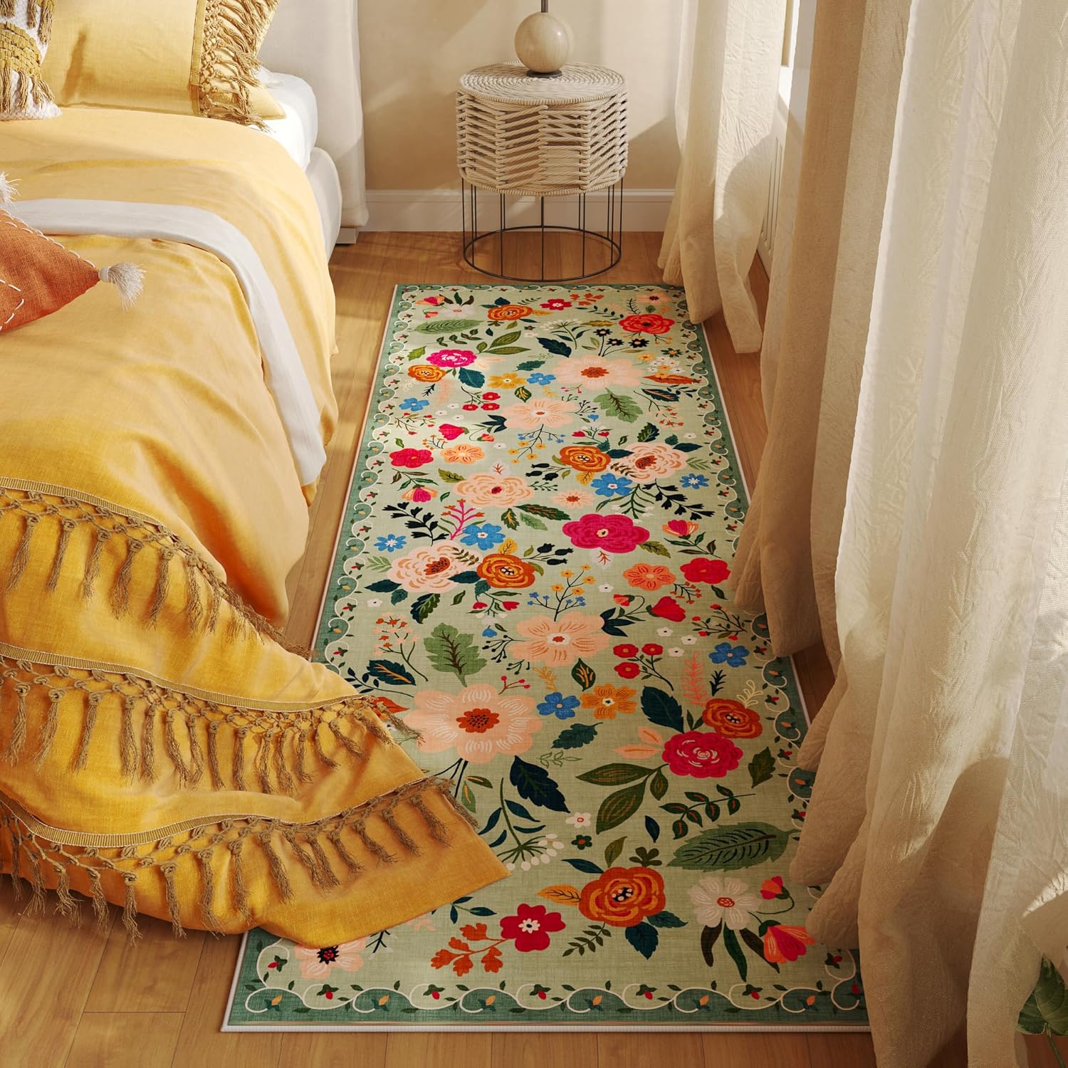 Rugcomf Soft Floral Runner Rug with Non-Slip Rubber Backing