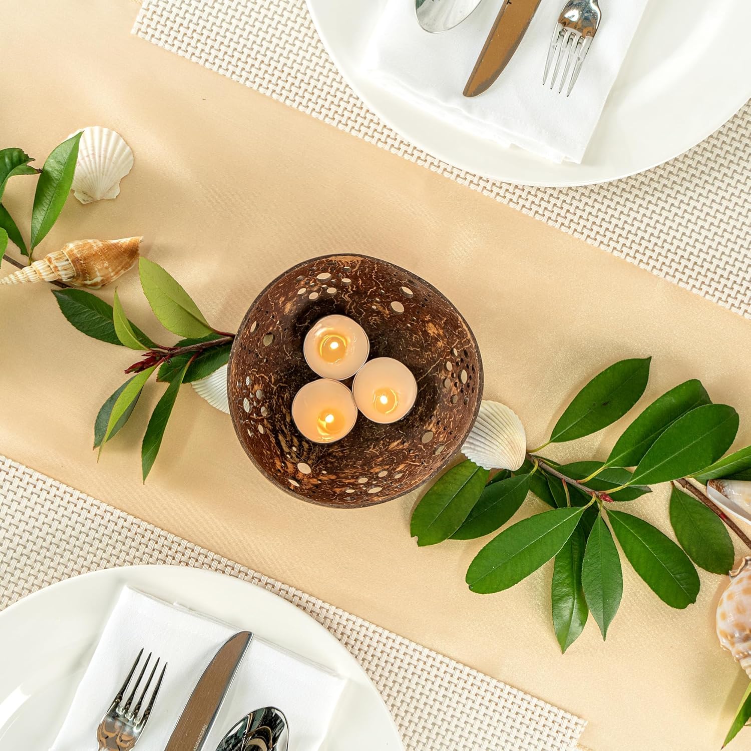 Restaurantware Coco Casa Coconut Shell Candle Holders 10 Reusable Tealight Holders