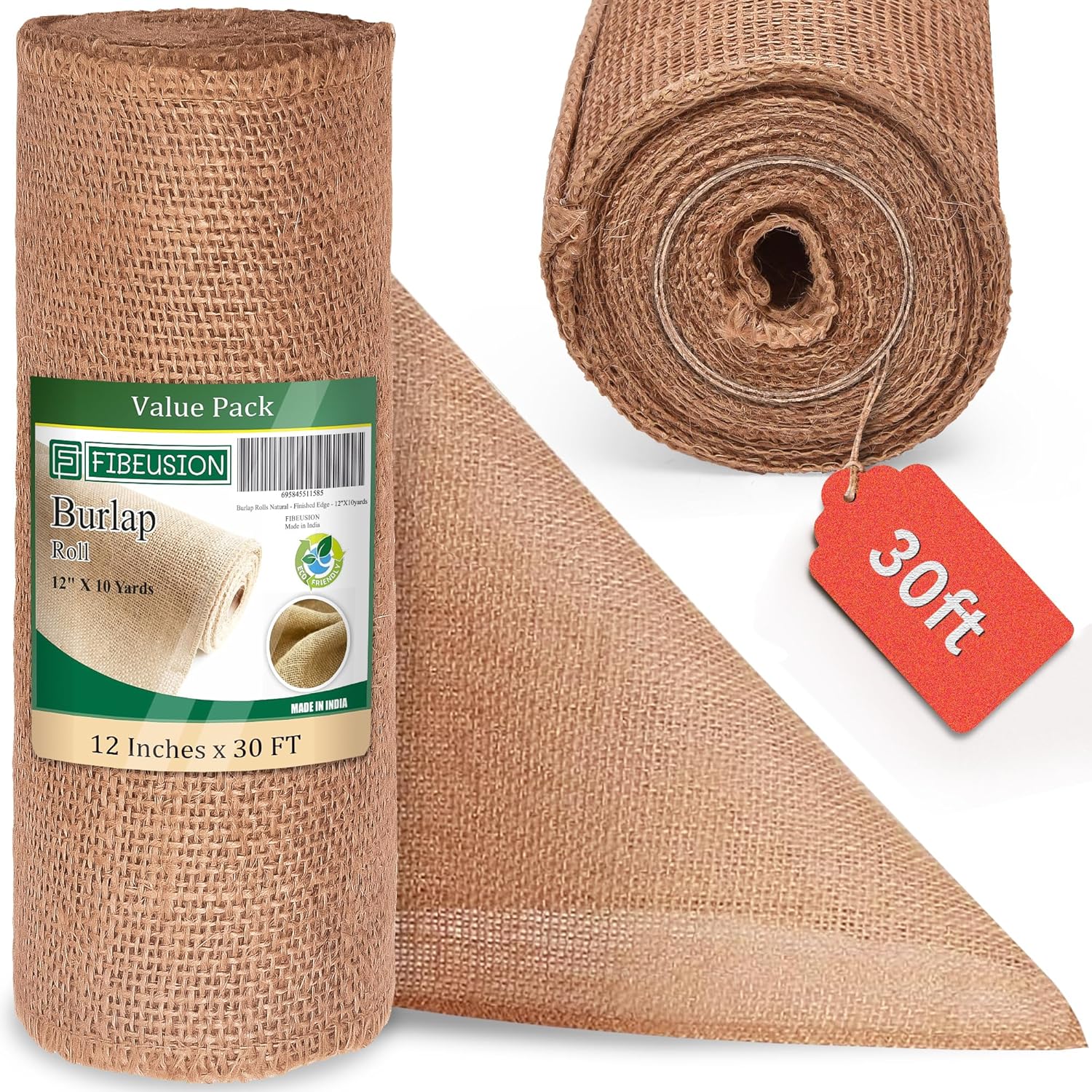 Fibeusion Burlap Table Runner 12x30ft No-Fray Edge