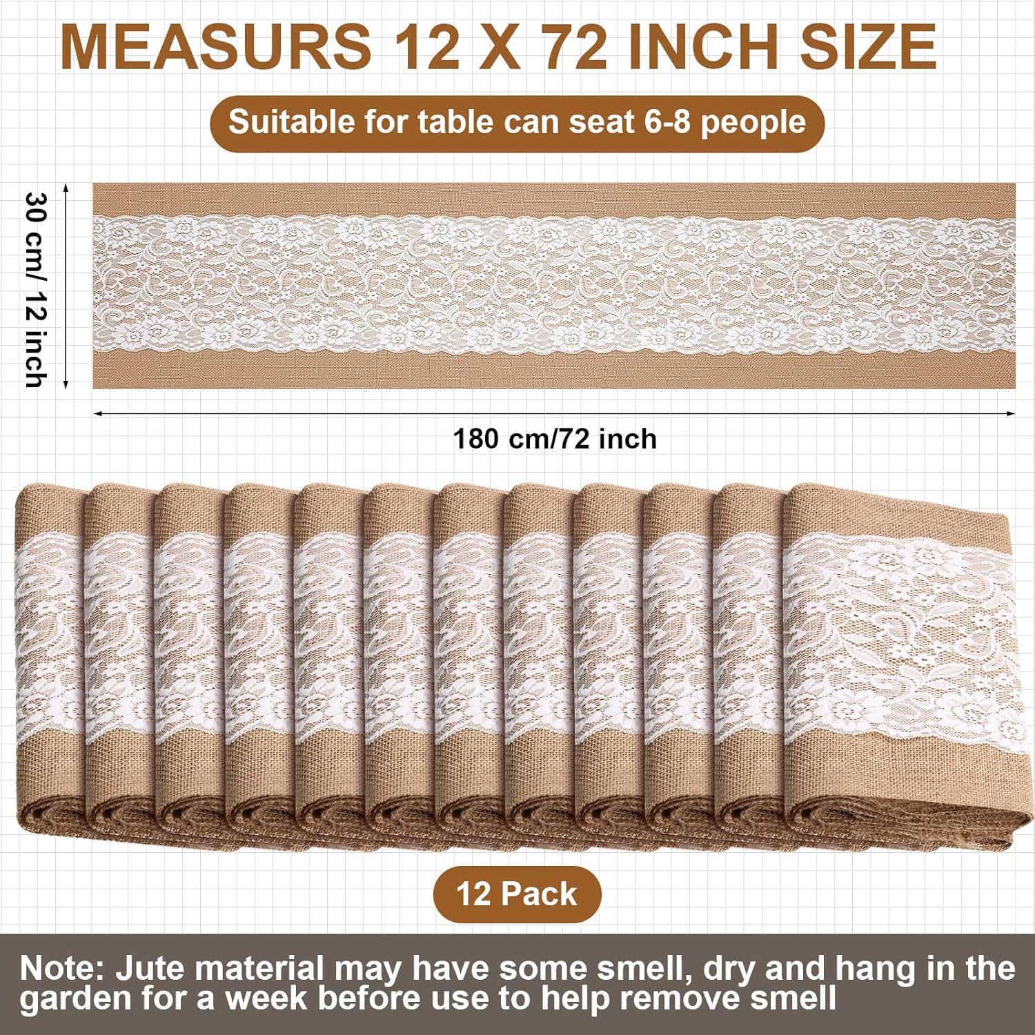 Chumia 12 Pack Rustic Jute Table Runner
