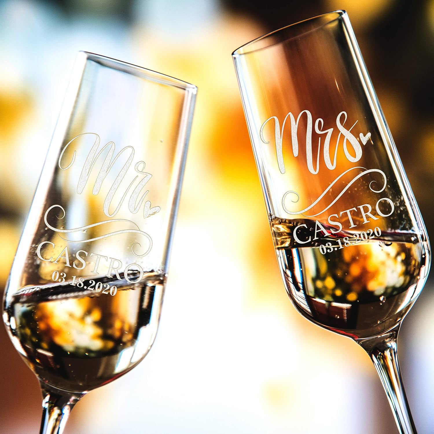 Personalization Lab Champagne Flutes Set of 2 with Last Name and Date