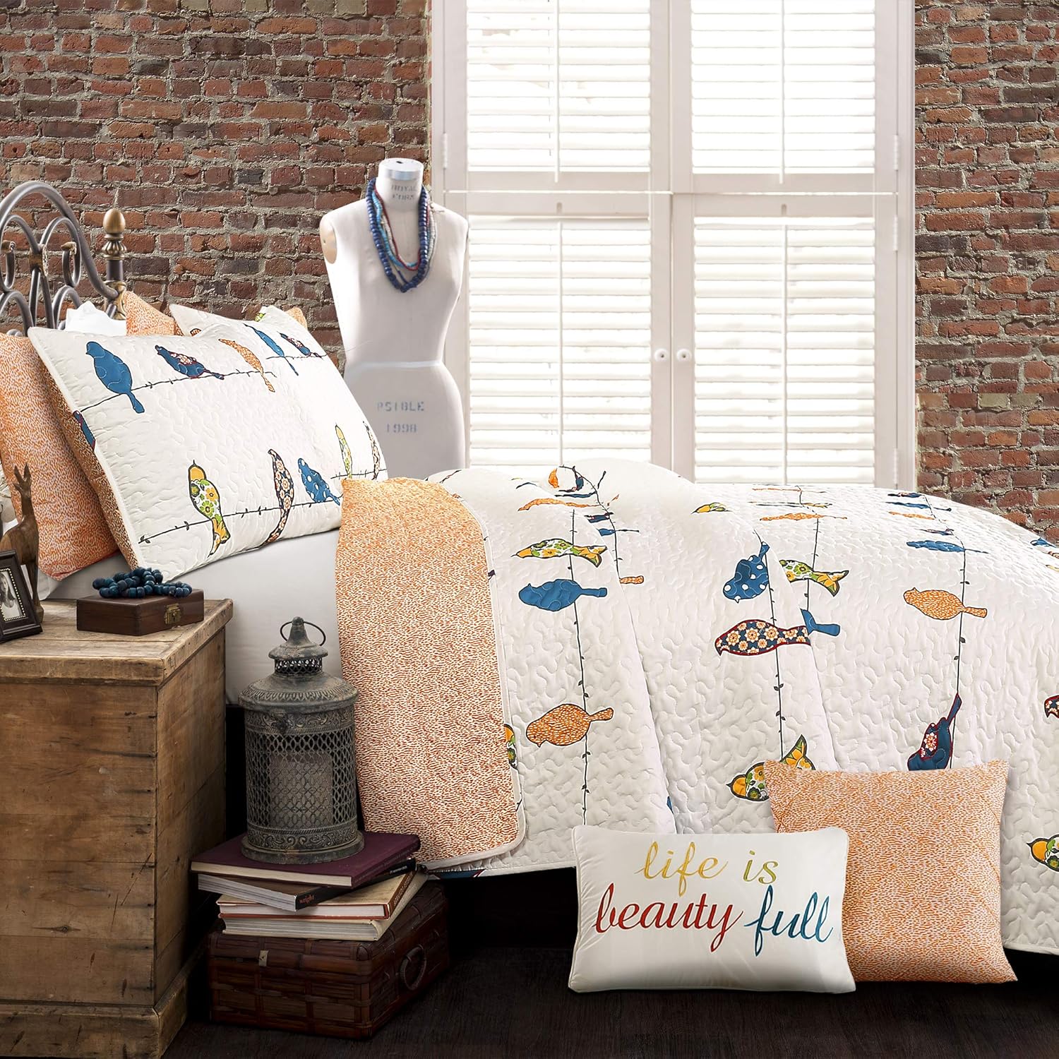 Lush Decor Rowley Birds Quilt Set 7 Piece Full Queen