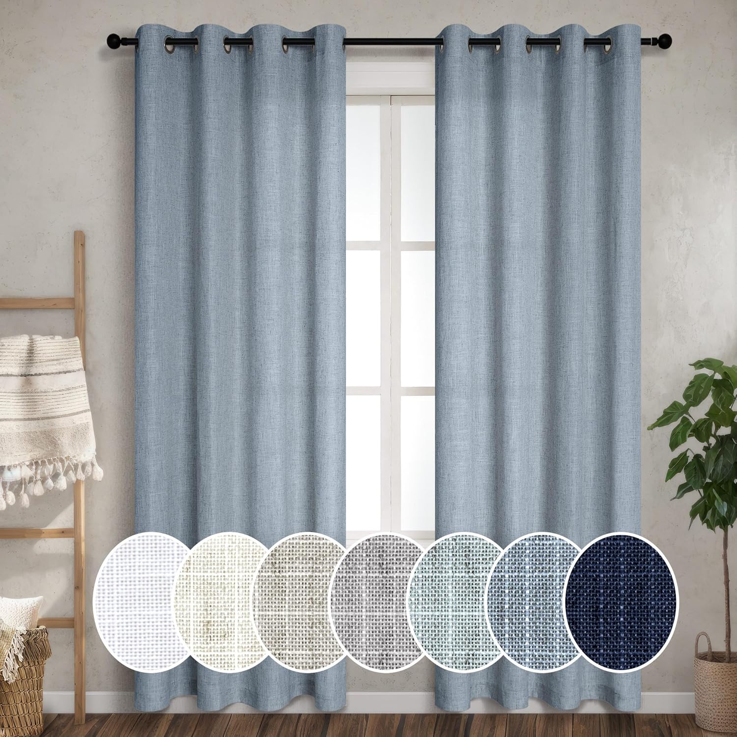 Dusty Blue Sheer Curtains for Sliding Glass Door 2 Panels Set