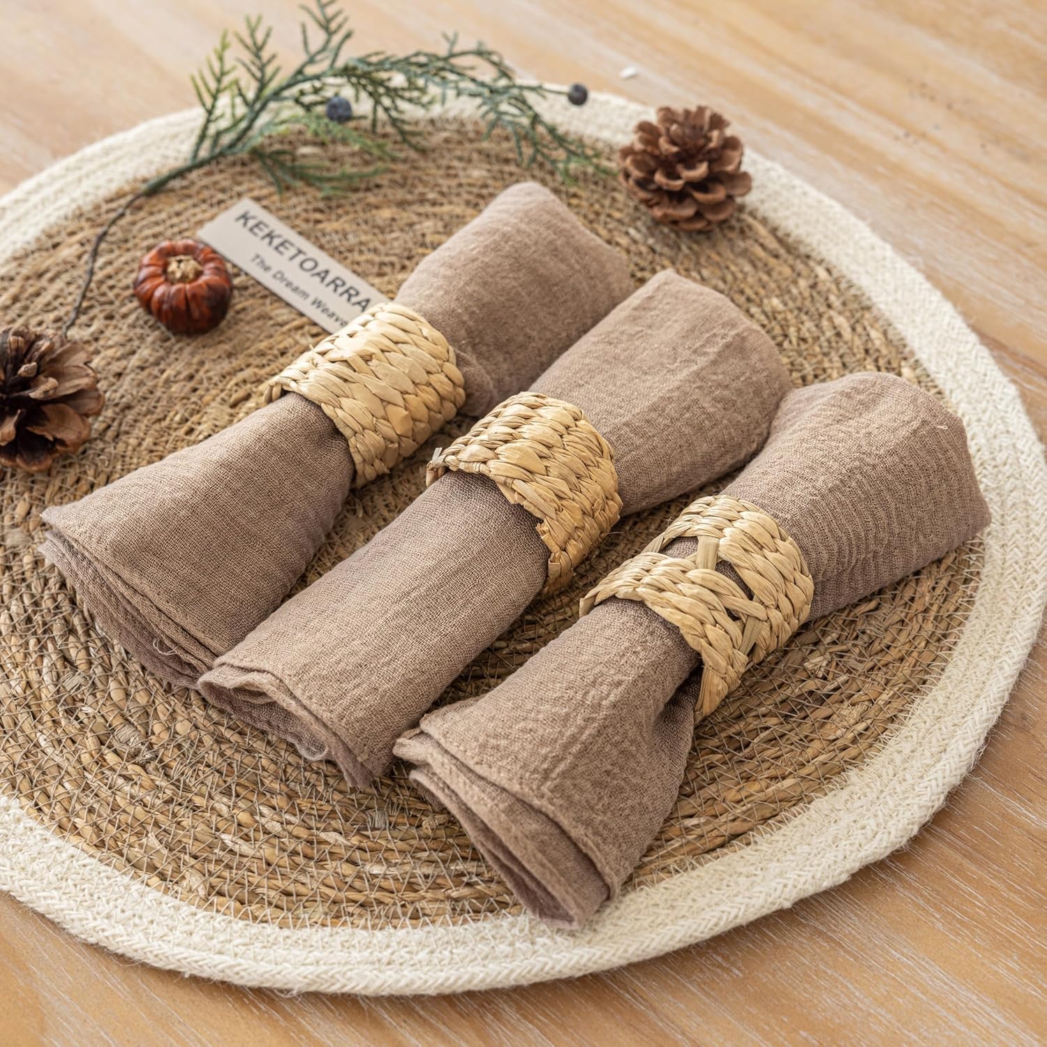 Keketoarrange Cheesecloth Napkins 17x17 Inches Reusable Bulk Set of 6 Nude