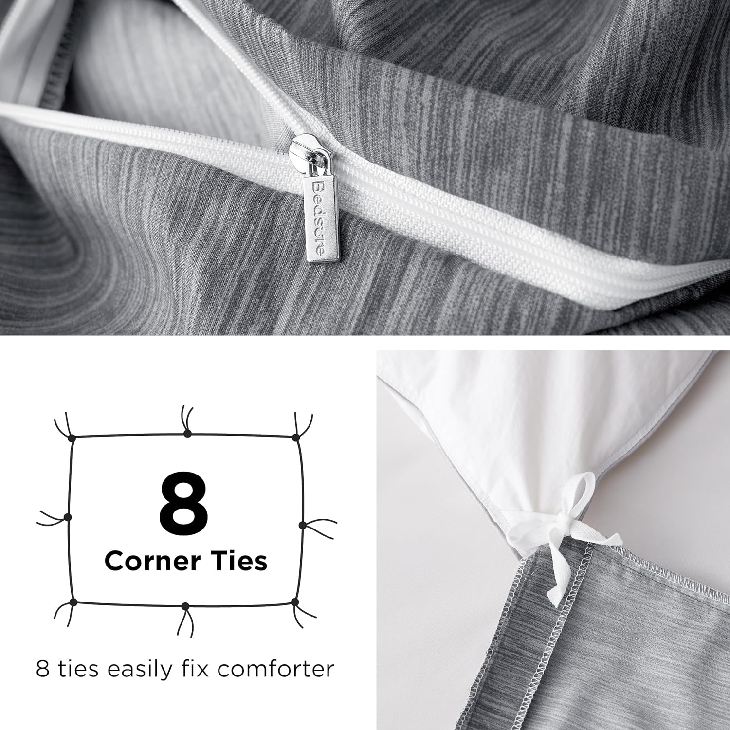 Bedsure King Duvet Cover Set - 3 Piece with Zipper Closure and Cationic Print