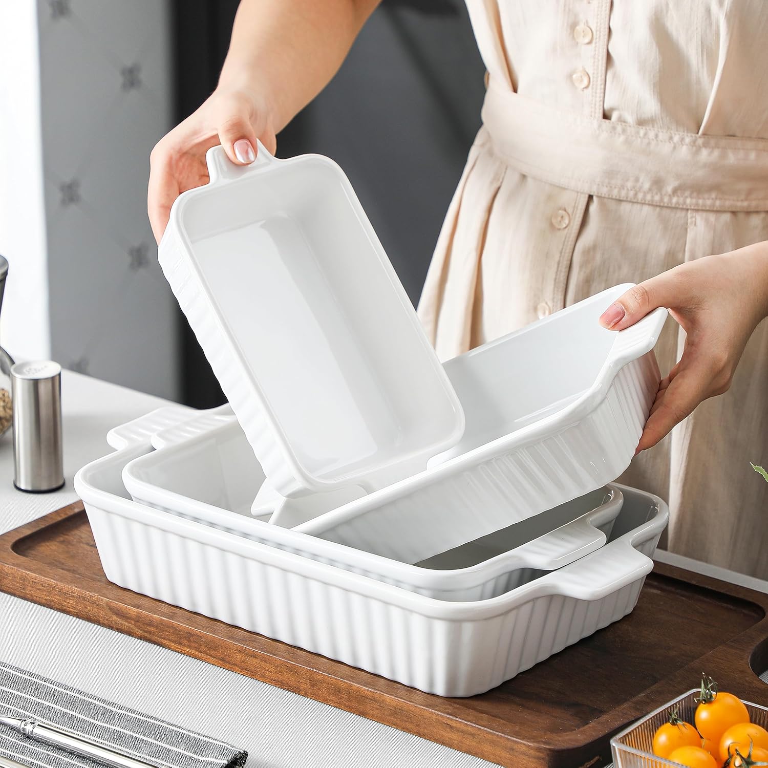 MALACASA Ceramic Bakeware Set of 4 Rectangular Lasagna Pans