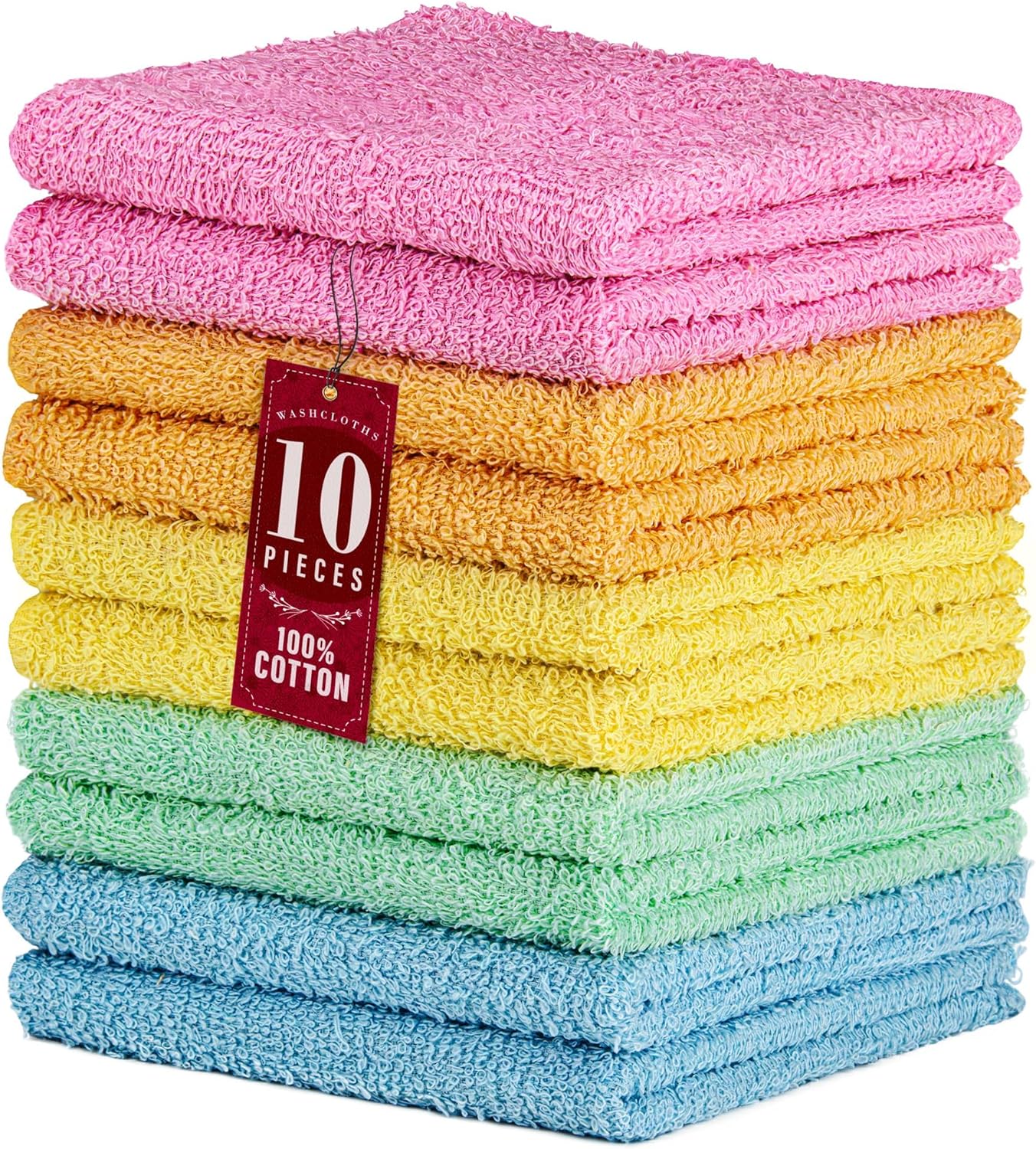 DecorRack 10 Pack 12x12 Inch Cotton Wash Cloths
