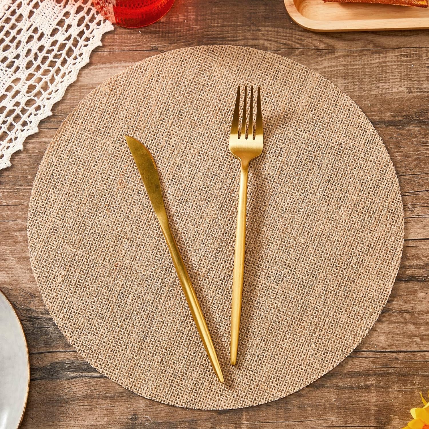 Mifoci 100 Fall Burlap Placemats 118 Inch Reusable Round Table Mats