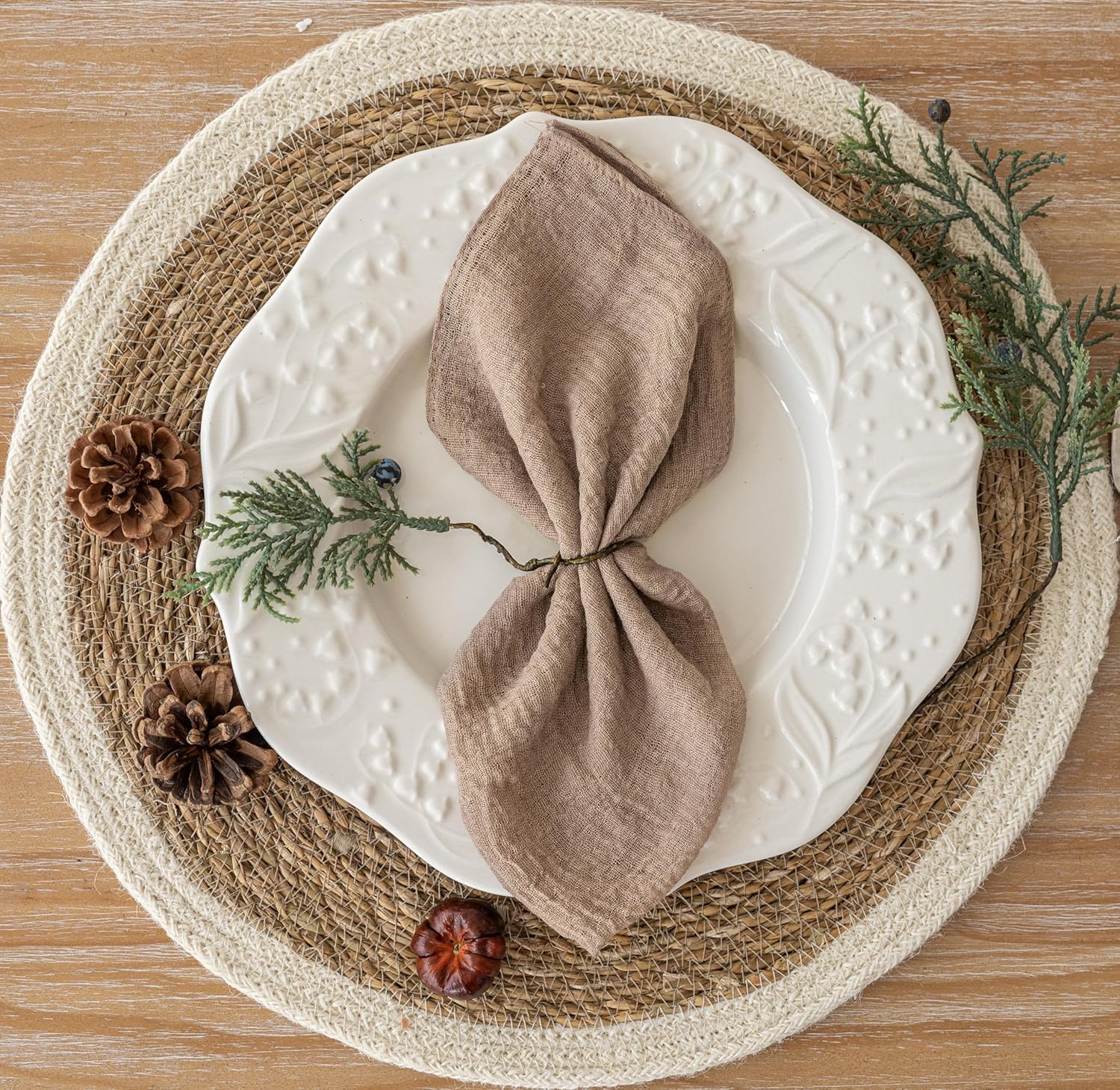 Keketoarrange Cheesecloth Napkins 17x17 Inches Reusable Bulk Set of 6 Nude
