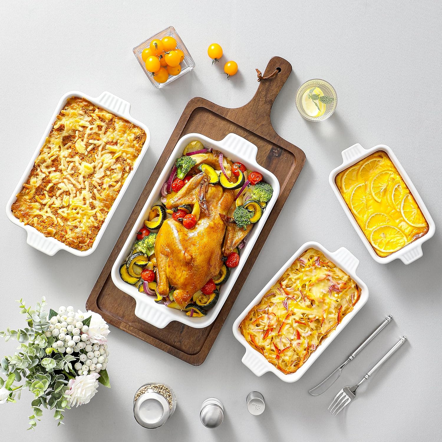 MALACASA Ceramic Bakeware Set of 4 Rectangular Lasagna Pans