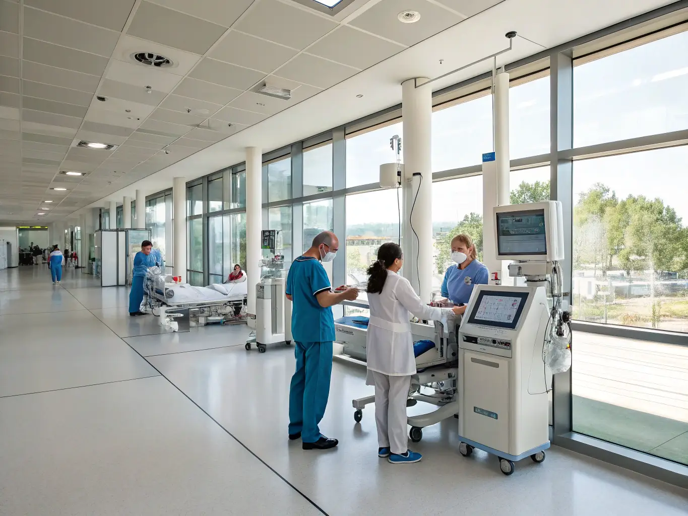 A vibrant image of a healthcare facility with doctors and patients, showcasing NeuroPulse's commitment to improving patient outcomes and operational efficiency in the healthcare industry.